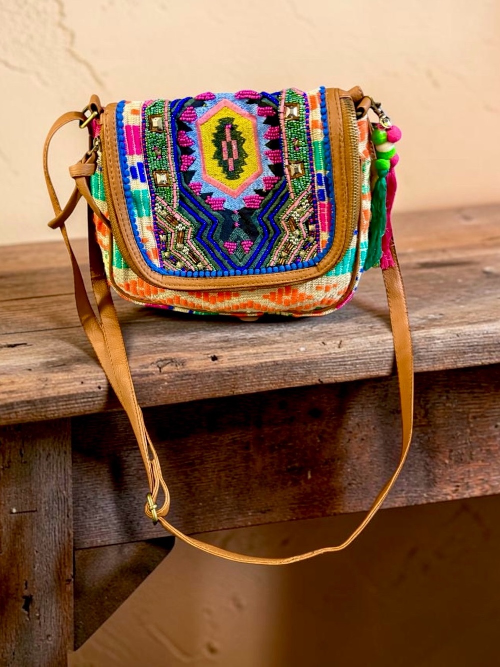 Aldo Boho Western Embroidered Crossbody Bag in Multicolor